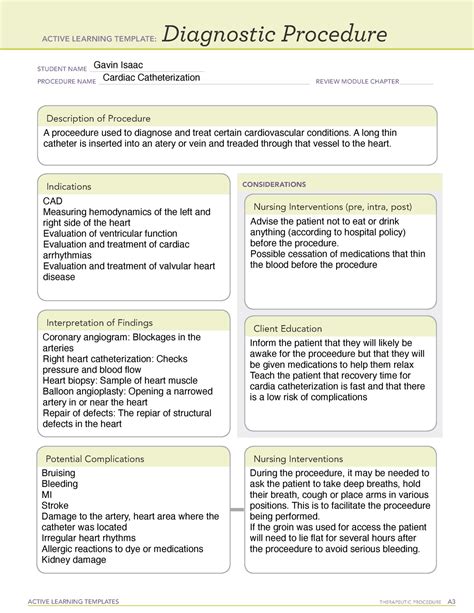 Cardiac Catheterization Ati Template Guide For Nurses