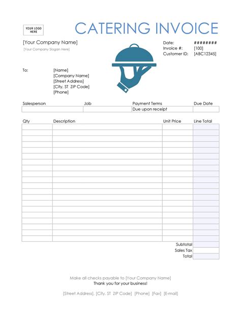 Catering Invoice Template Excel Free Download