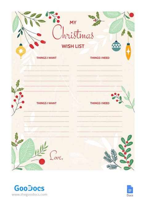 Christmas Wish List Template For Google Docs