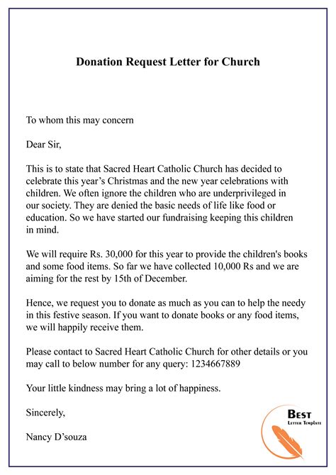 Church Donation Request Letter Template Example