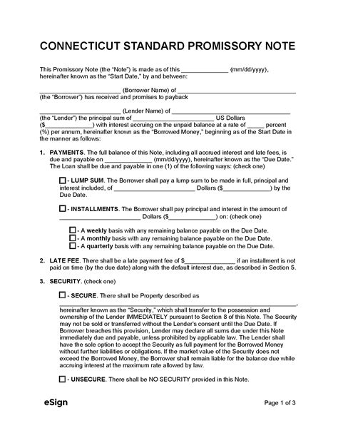 Connecticut Promissory Note Template For Secure Loans