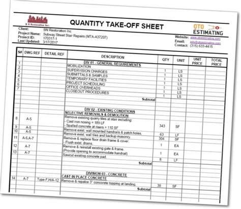 Construction Takeoff Template For Excel Users