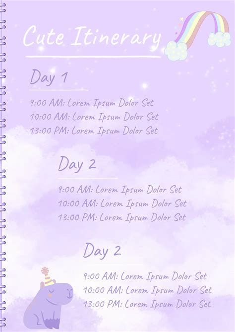 Cute Itinerary Template Google Docs Free Download