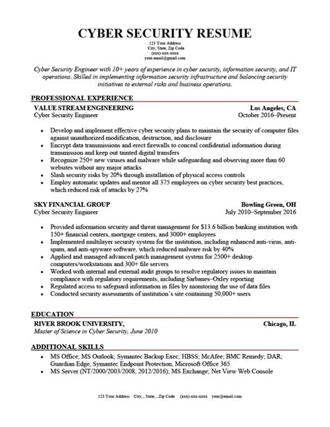 Cyber Security Resume Template Download Now