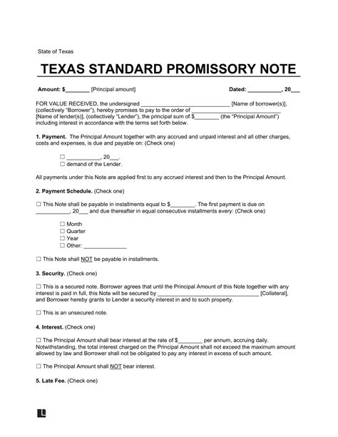 Download Free Texas Promissory Note Template