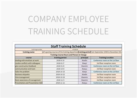 Employee Training Schedule Template In Excel Made Easy