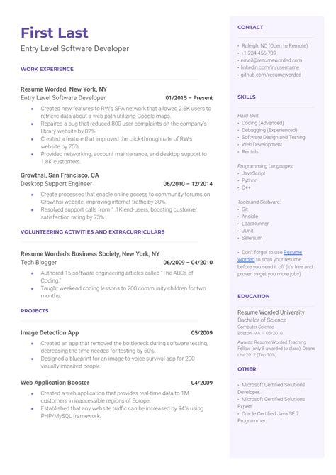 Entry Level Software Developer Resume Template