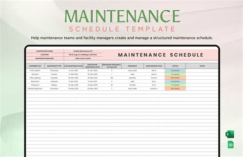 Equipment Maintenance Schedule Template Excel Free Download