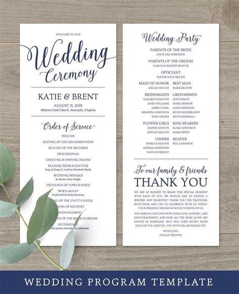 Etsy Wedding Program Template: Instant Download