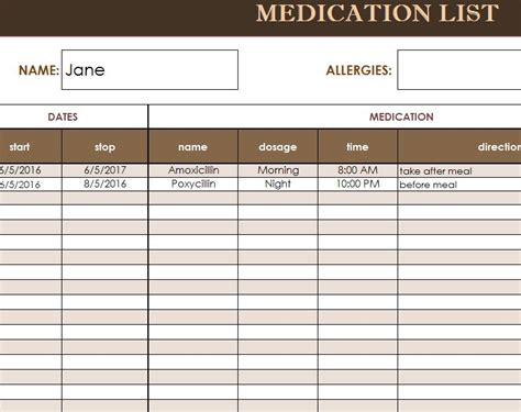 Excel Medication List Template For Easy Tracking