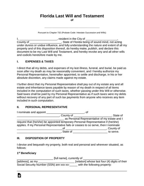 Florida Last Will And Testament Template Guide