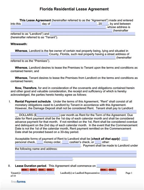 Florida Lease Agreement Template Free Download