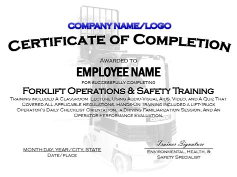 Forklift Operator Certificate Template Free Download