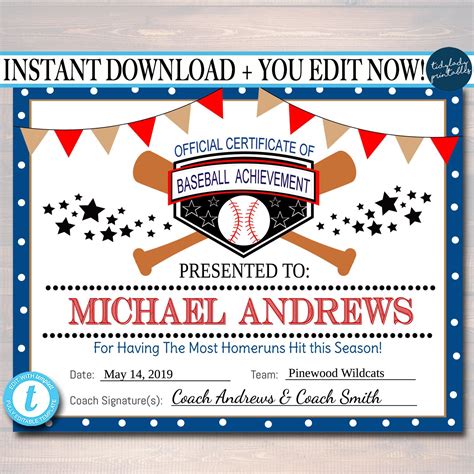 Free Baseball Certificate Templates For Teams And Coaches