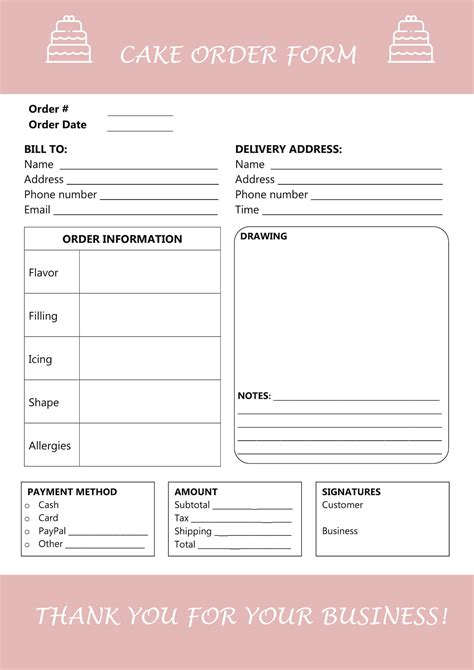 Free Cake Order Form Template For Your Bakery