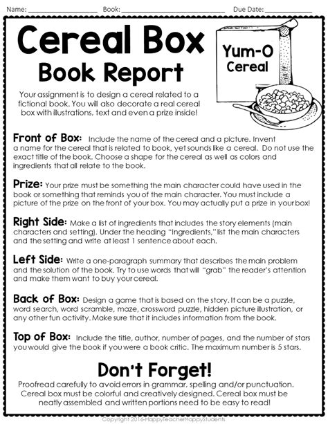 Free Cereal Box Book Report Template