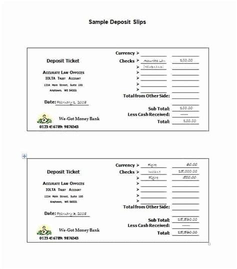 Free Deposit Slip Template In Microsoft Word