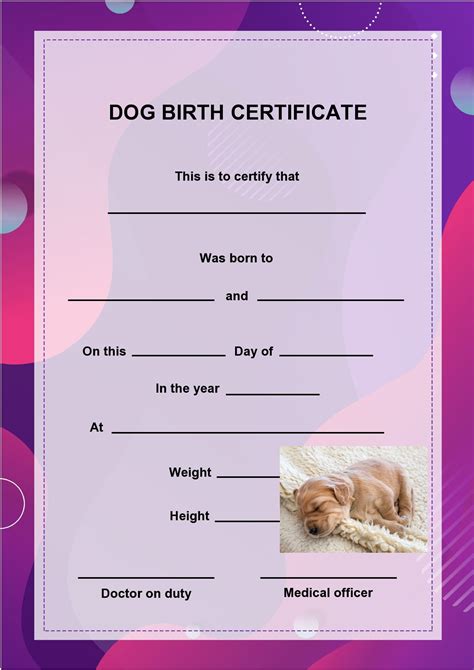 Free Dog Birth Certificate Template Download