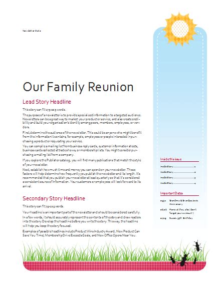 Free Family Reunion Newsletter Templates Download