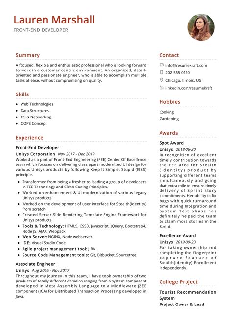 Free Front End Developer Resume Template Download