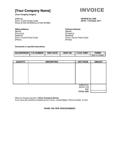 Free Invoice Template For Openoffice Download