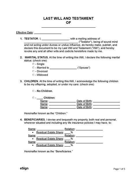 Free Last Will And Testament Templates For Download