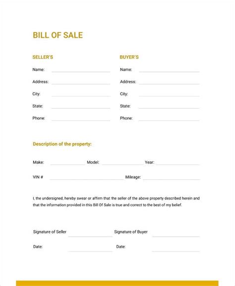 Free Ms Word Bill Of Sale Template Download