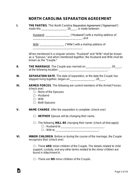 Free Nc Separation Agreement Template In Word