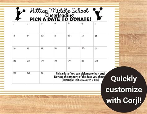 Free Pick A Date To Donate Calendar Template Editable