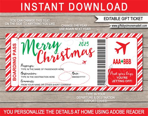 Free Printable Airline Ticket Gift Template