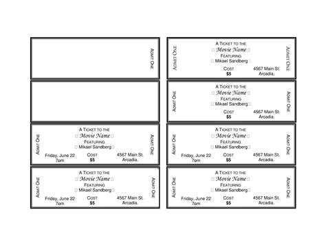 Free Printable Blank Movie Ticket Template