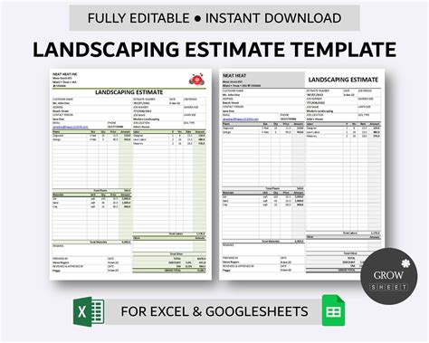 Free Printable Landscape Estimate Template