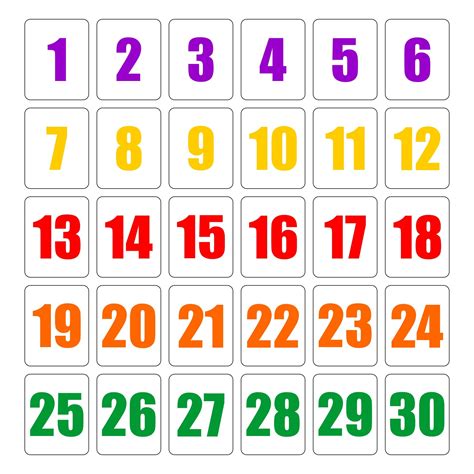 Free Printable Numbers 1-30 Template For Kids