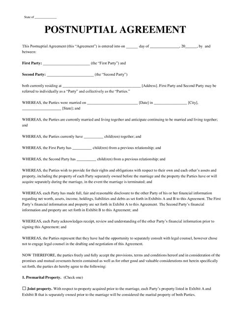 Free Printable Postnuptial Agreement Template Download