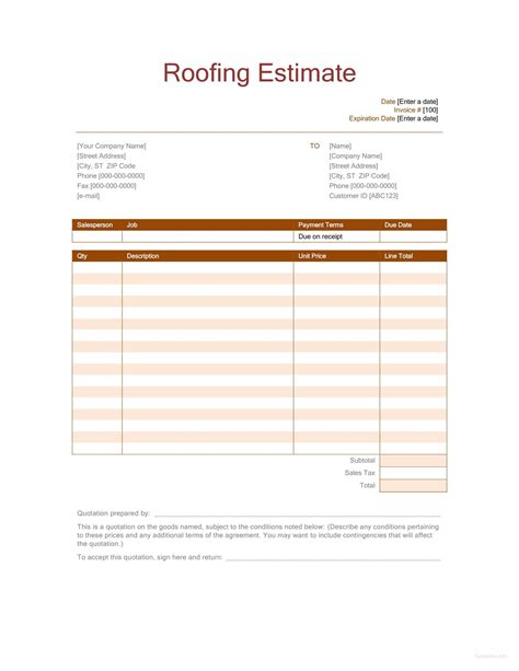 Free Printable Roofing Estimate Template Download