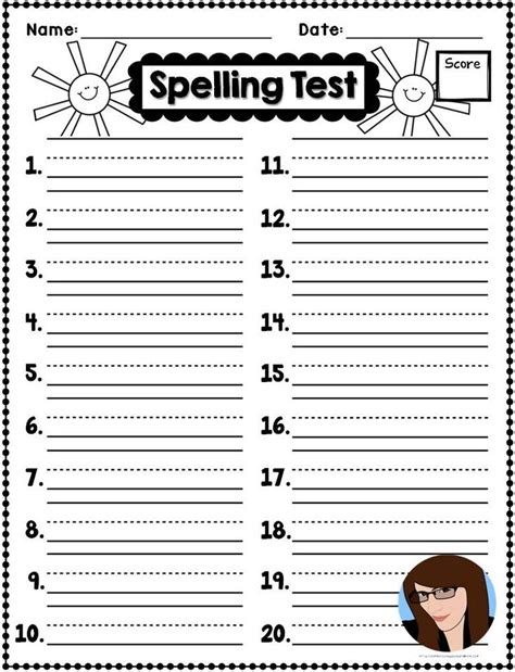 Free Printable Spelling Test Template For Teachers