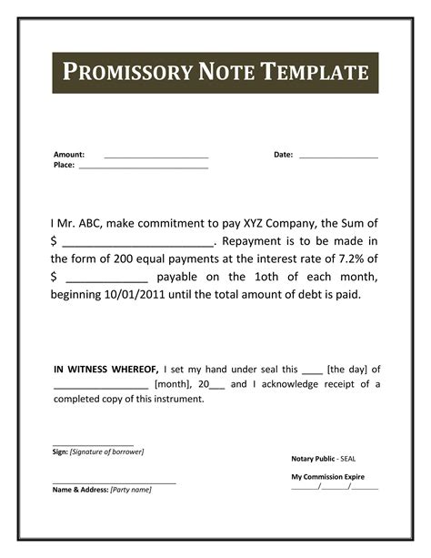 Free Promissory Note Template In Word Format Available