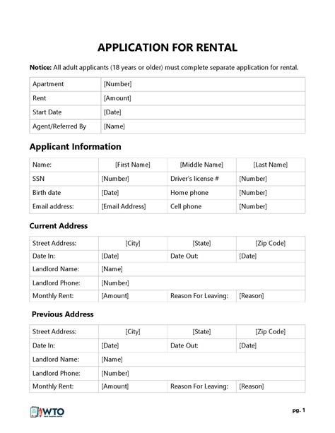 Free Rental Application Template For Word Download