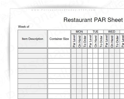 Free Restaurant Par Sheet Template For Easy Inventory Management