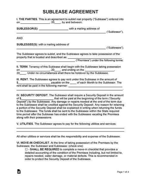 Free Sublease Agreement Template Word Download