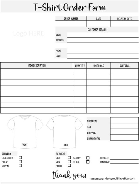 Free T Shirt Order Form Template In Microsoft Word