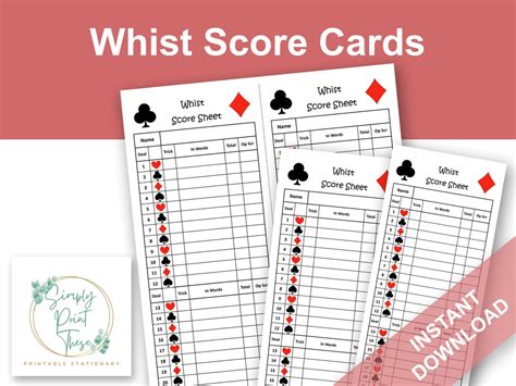 Free Whist Score Card Template Printable Download