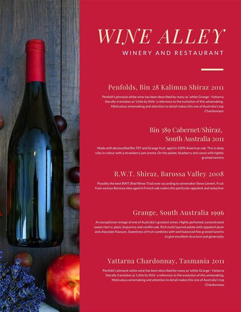 Free Wine Menu Template Download For Restaurants