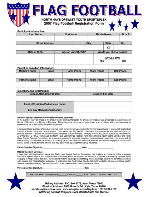 Free Youth Football Registration Form Template