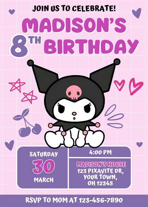 Get 5 Free Kuromi Birthday Invitation Templates