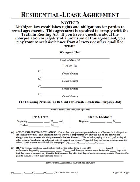 Get A Free Michigan Lease Agreement Template Now