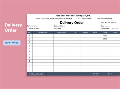 Get Free Delivery Order Template In Excel Now