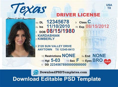 Get Free Texas Drivers License Template Psd Now