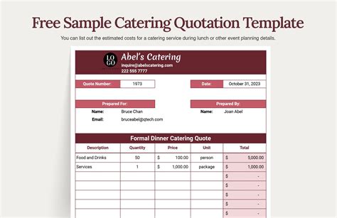 Get Your Free Catering Quote Template In Minutes