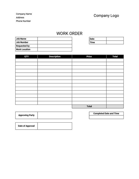 Get Your Free Printable Work Order Template Today Instantly